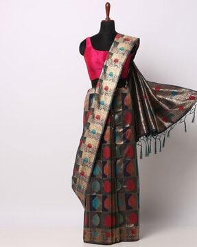 art silk saree with leaf woven motifs