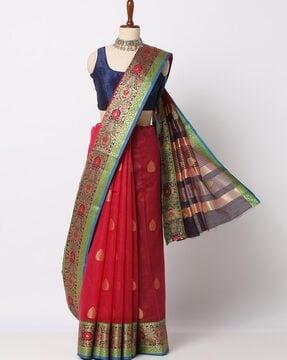 art silk saree with woven motifs