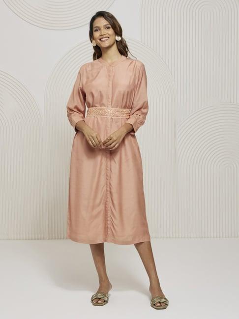 artagai salmon pink shift dress with embroidered belt