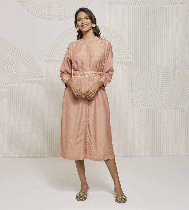 artagai salmon pink shift dress with embroidered belt