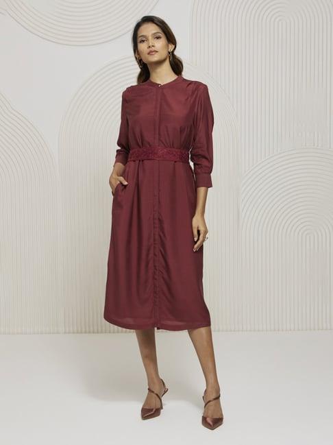 artagai tawny port shift dress with embroidered belt