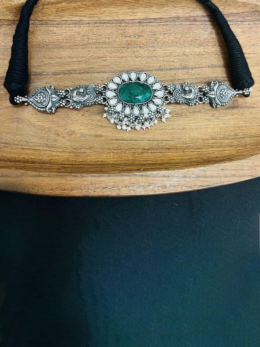 arte jewels green & white sterling silver choker necklace