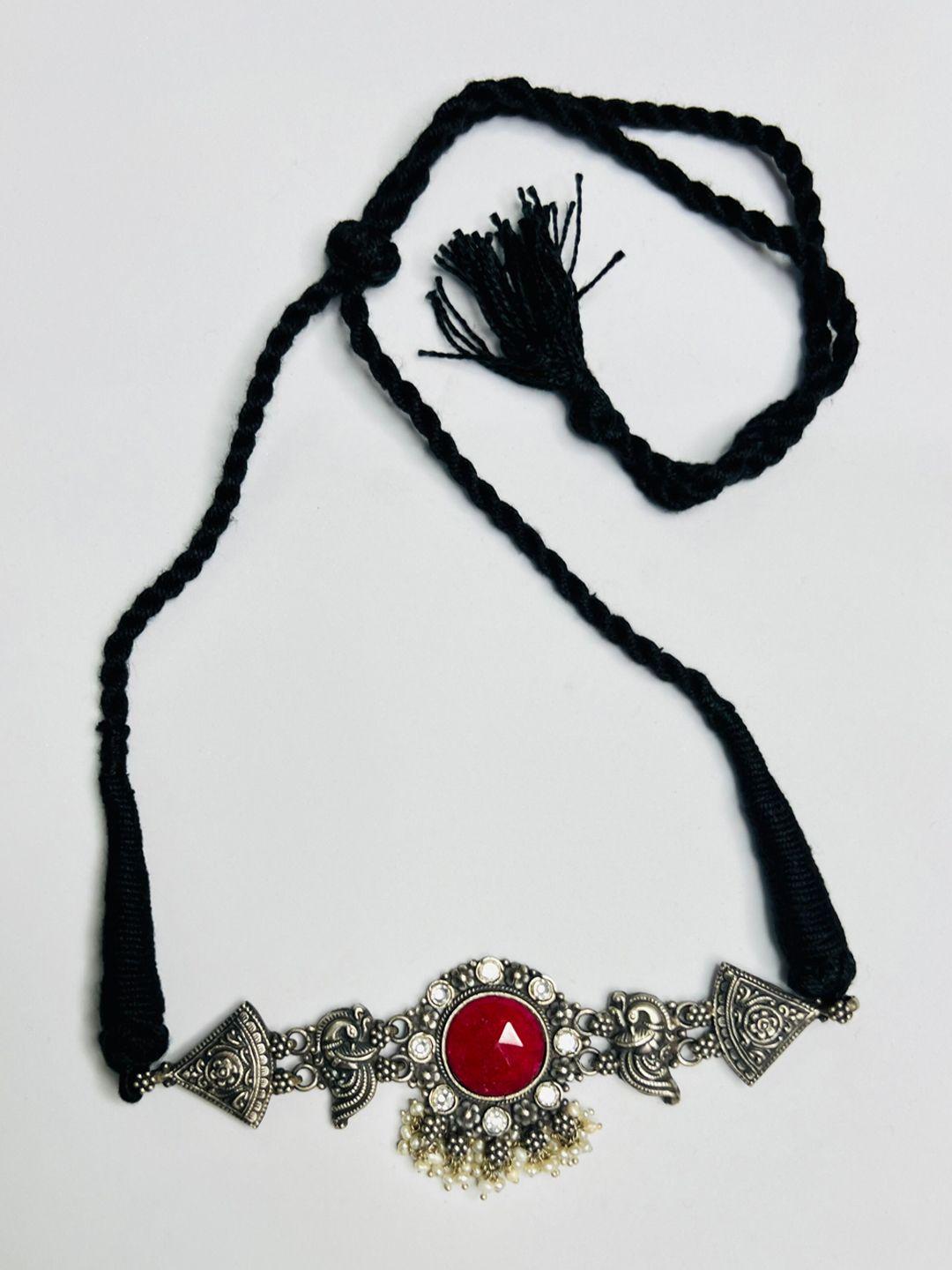 arte jewels red & white sterling silver oxidised choker necklace