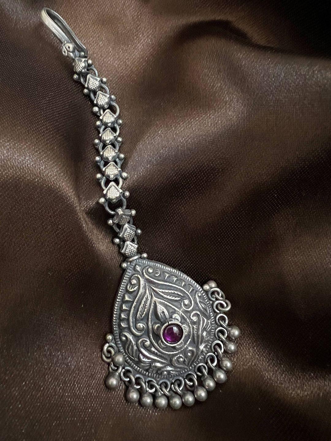 arte jewels silver oxidised maang tikka
