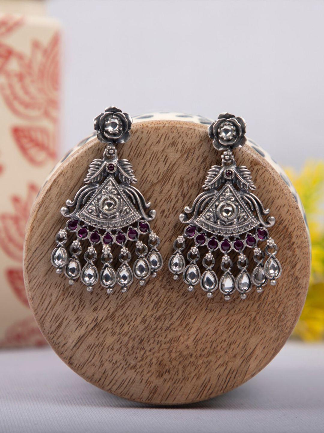 arte jewels silver plated classic kundan studded drop earrings