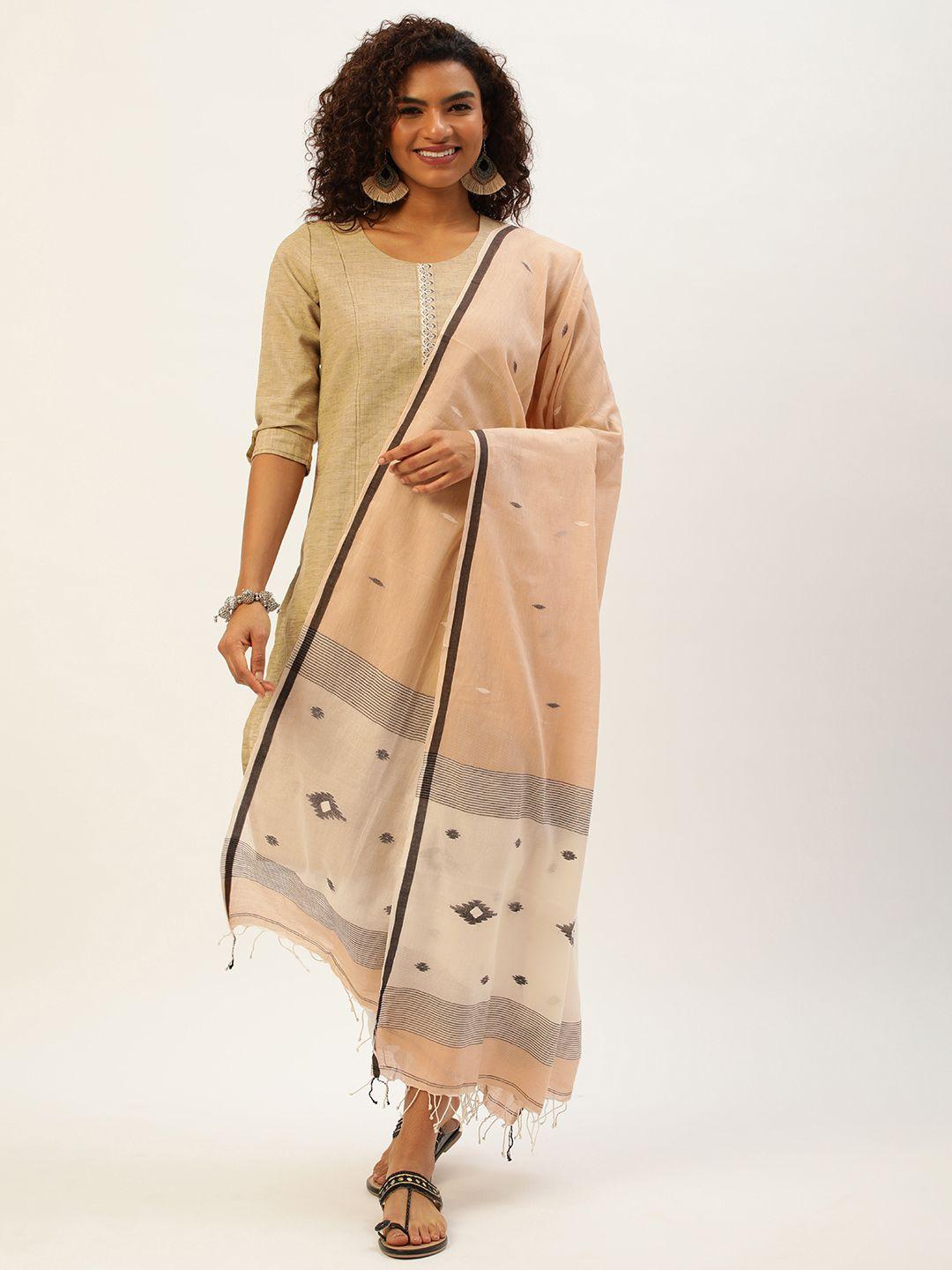 arteastri geometric woven design cotton jamdani dupatta