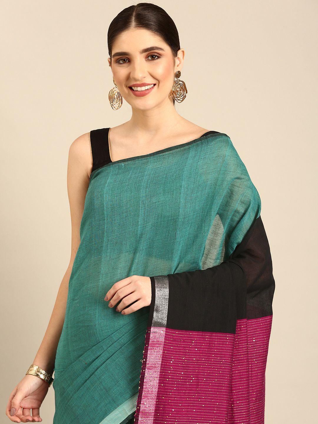 arteastri solid sequinned pure cotton taant saree