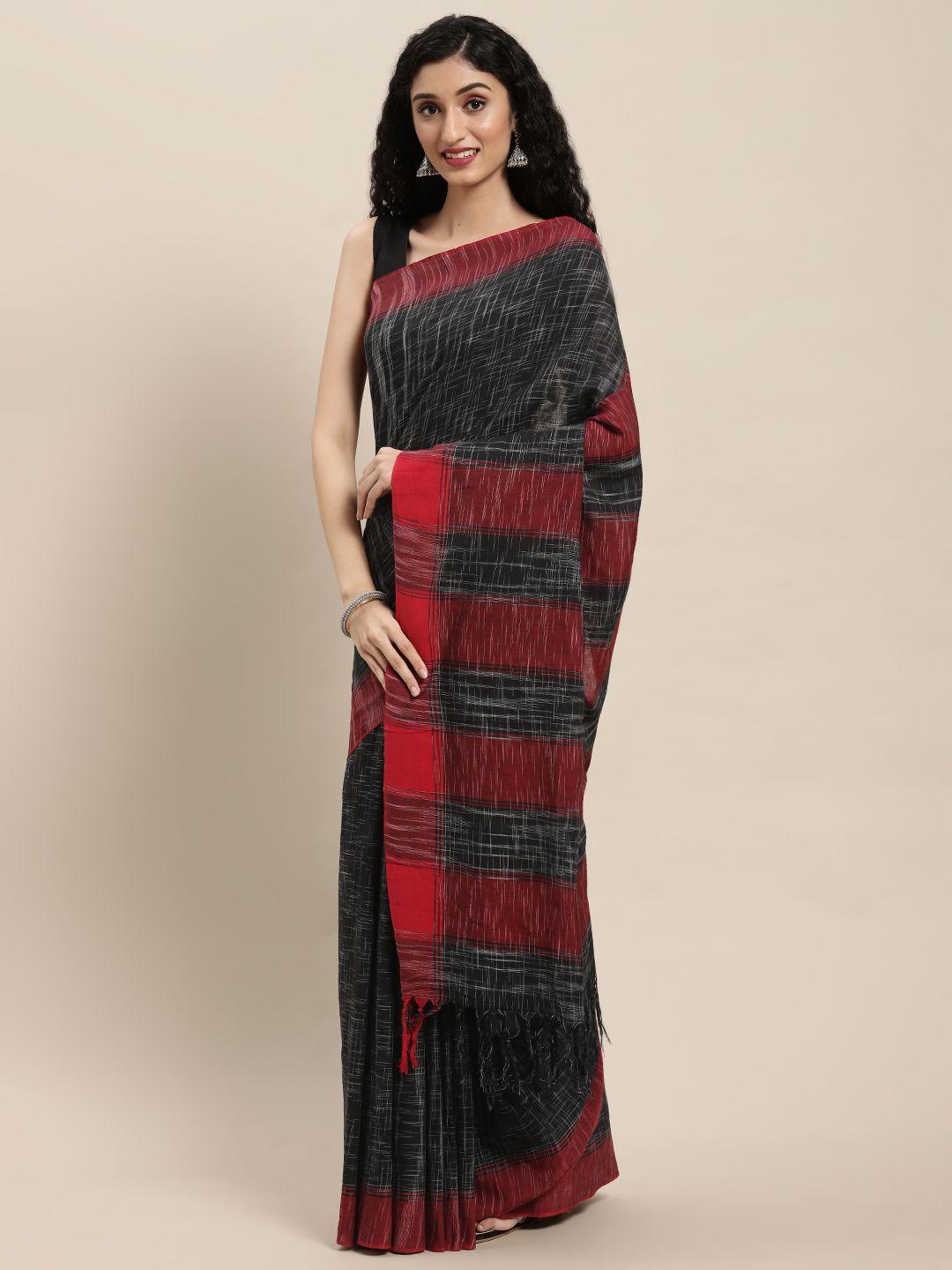 arteastri black & red pure cotton handloom taant saree