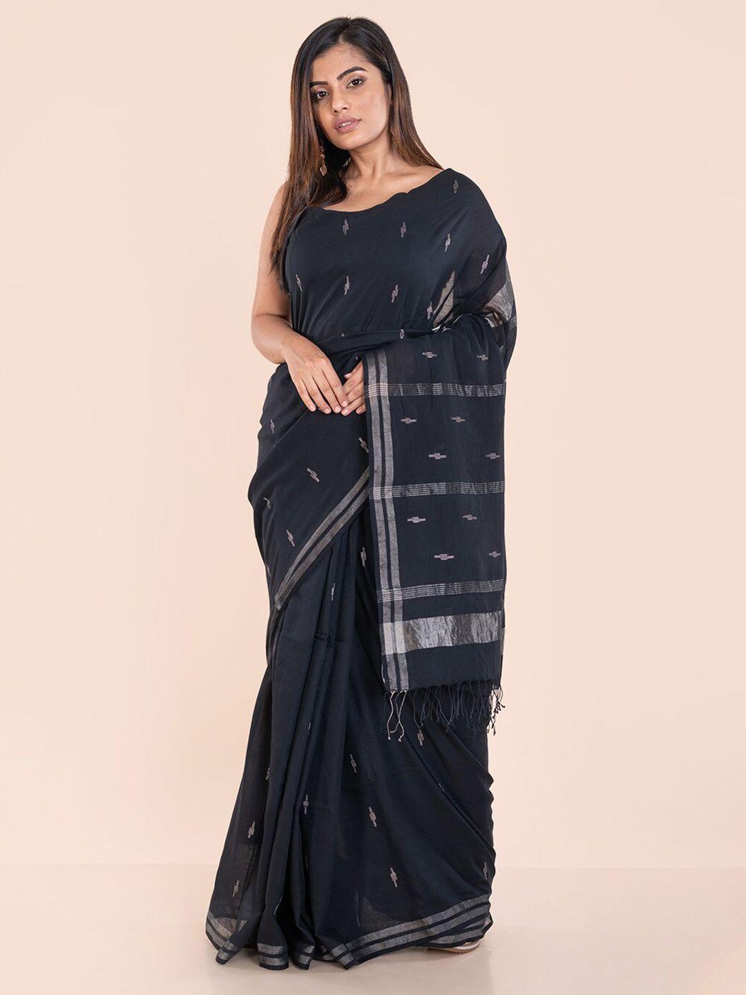 arteastri black & silver-toned pure cotton jamdani saree