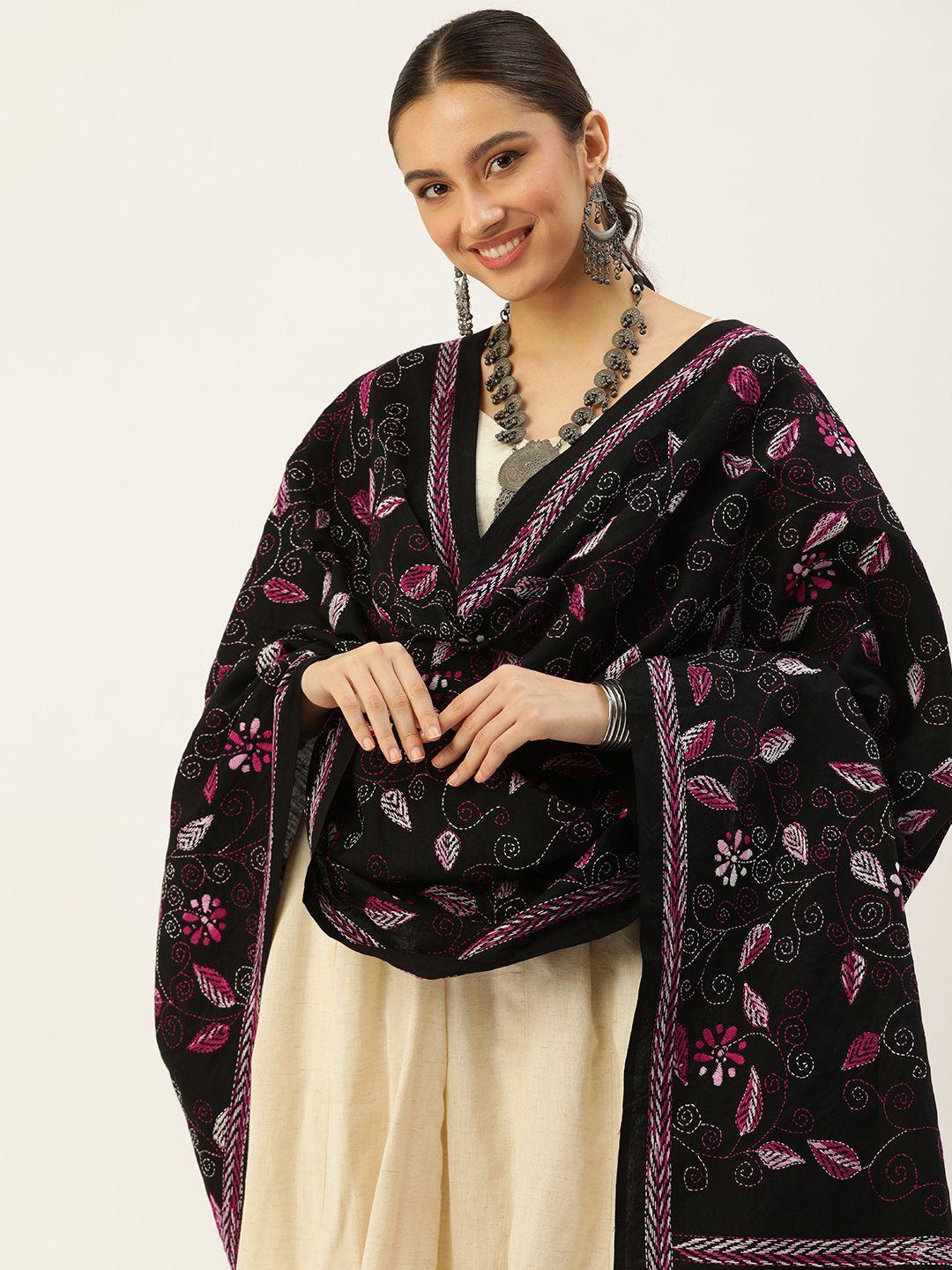 arteastri embroidered pure cotton dupatta with kantha work