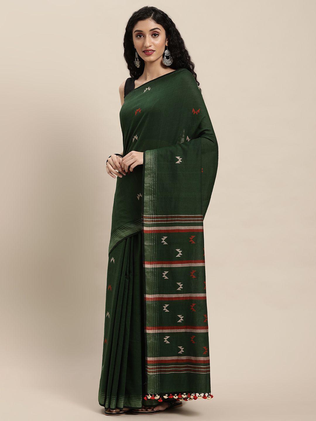 arteastri green pure cotton handloom jamdani saree