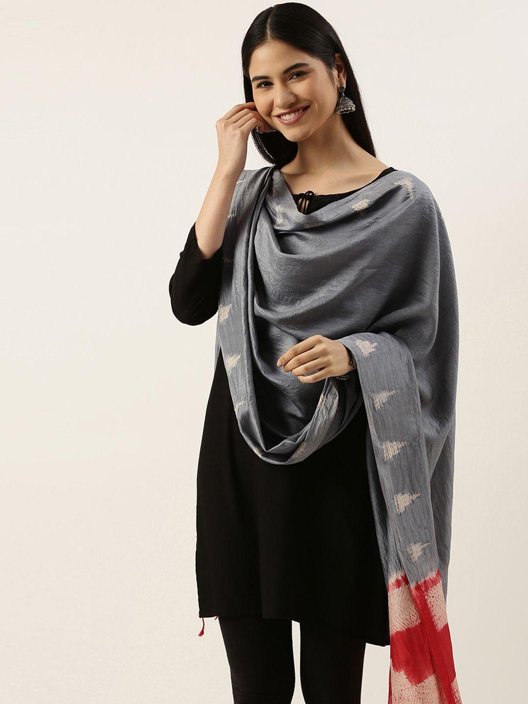 arteastri grey woven design pure silk shibori dupatta