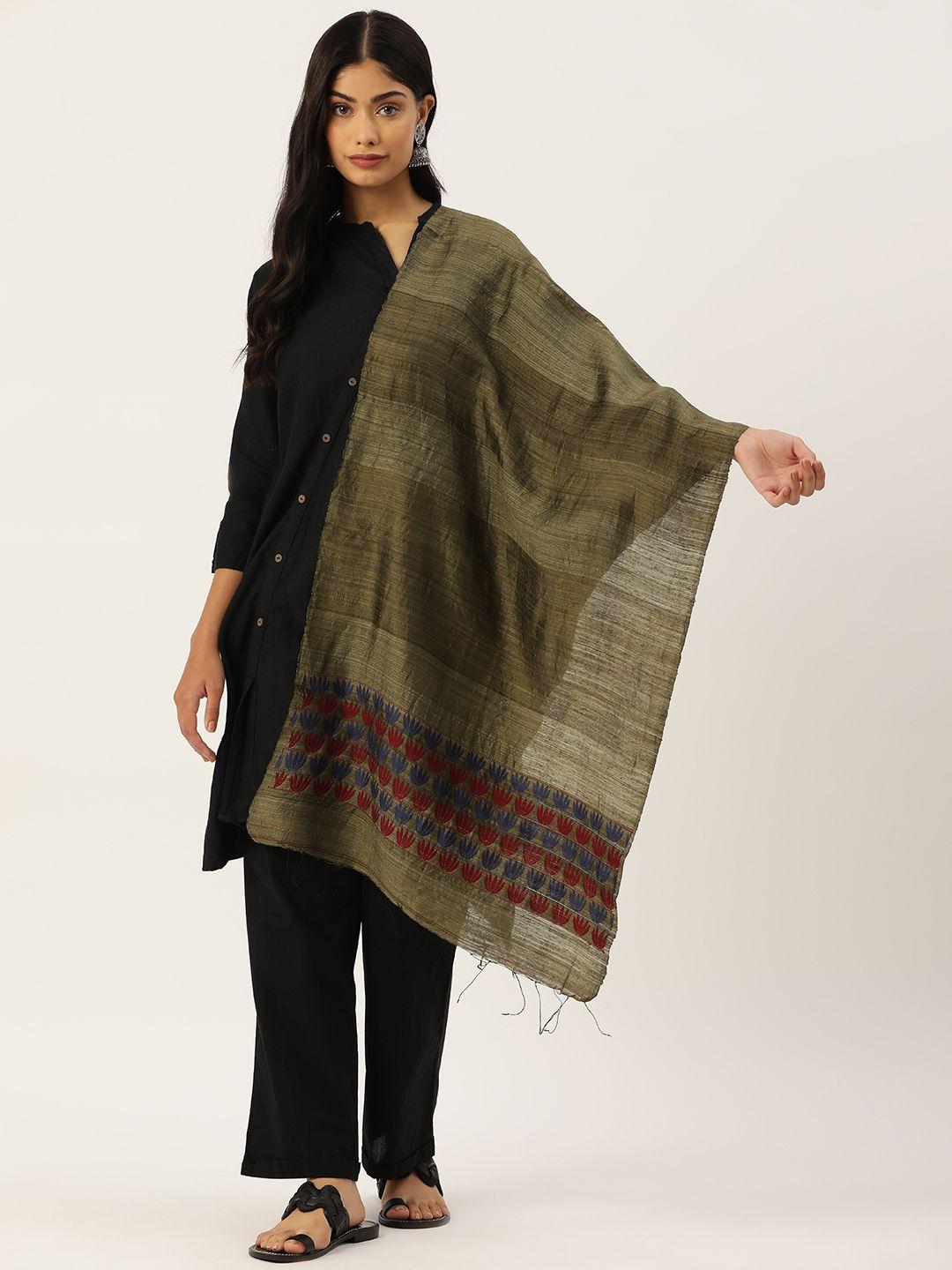 arteastri khaki & blue floral matka stole