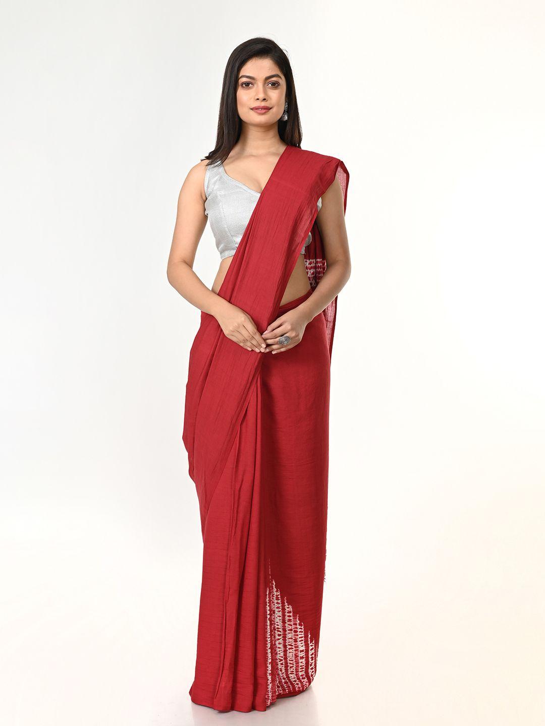 arteastri rust red shibori pure cotton handloom taant saree
