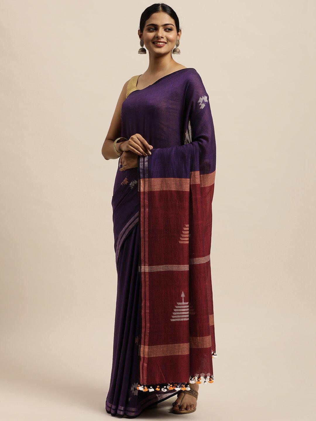 arteastri violet & brown ethnic motifs pure cotton jamdani saree