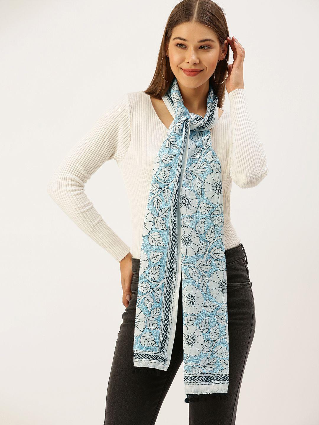 arteastri women white & blue kantha embroidered stole