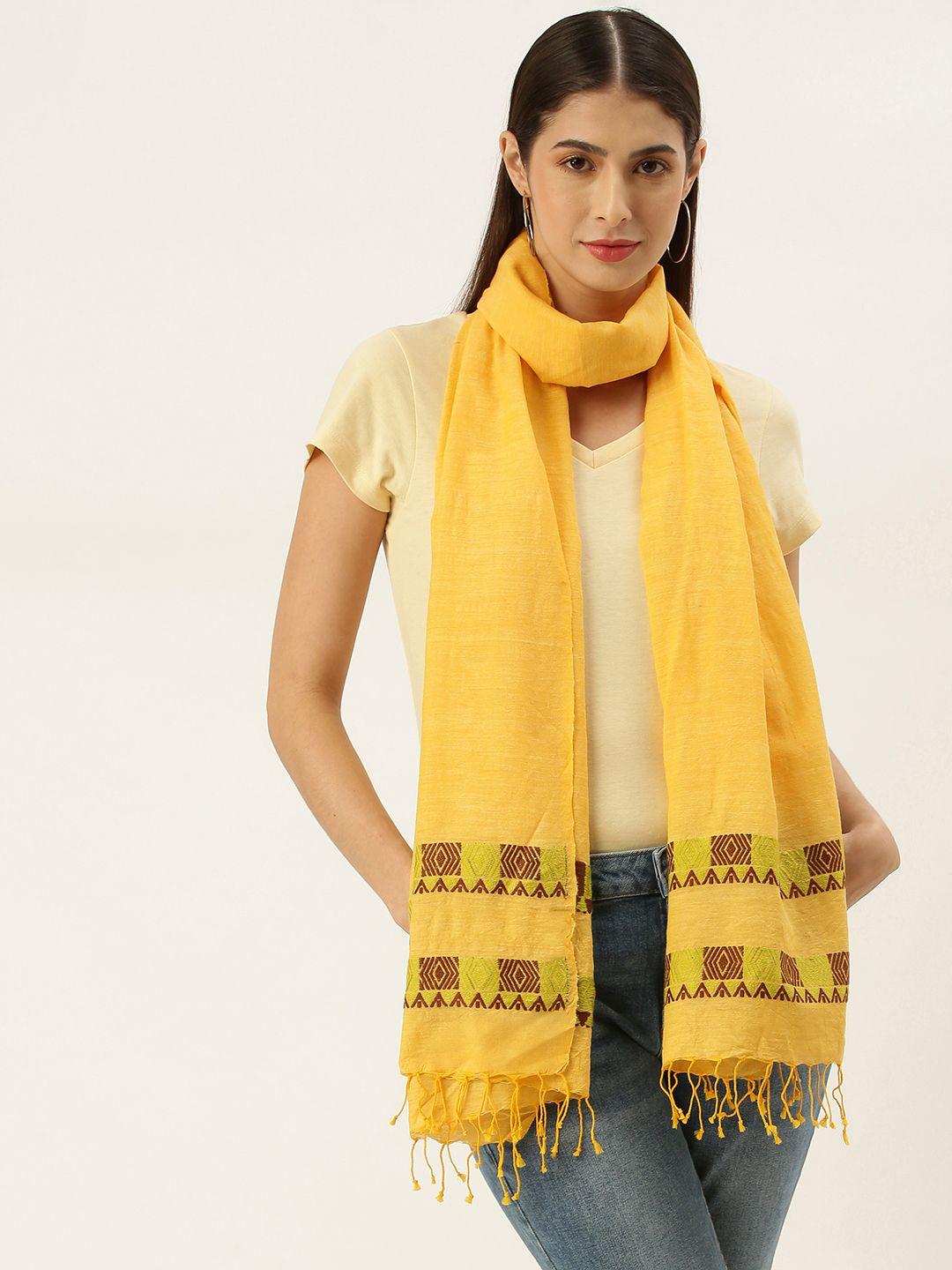 arteastri women yellow & brown woven design handloom cotton eri silk stole
