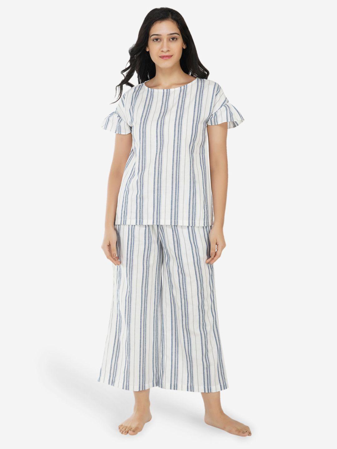 artemis women white & blue striped night suit