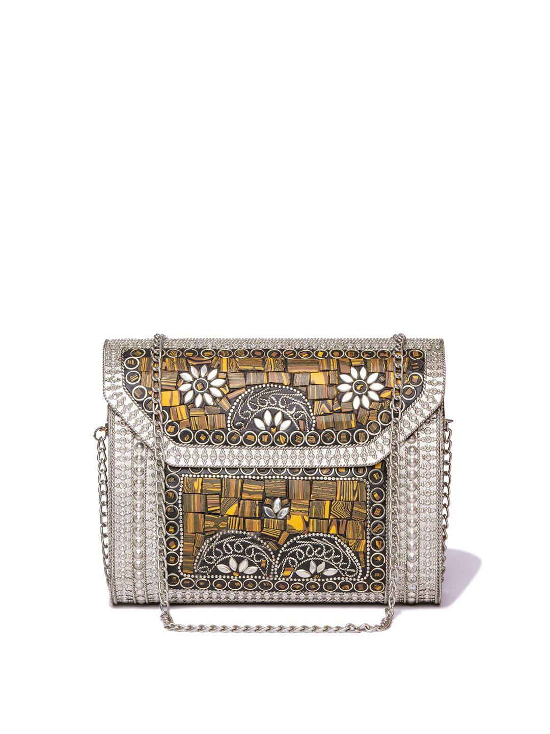 artflyck women silver-toned embellished box clutch