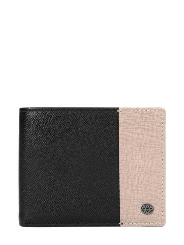 arthur two fold wallet for men,3 card holders, black stone saffiano