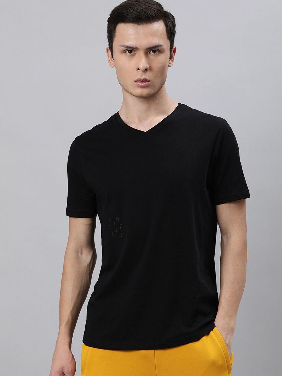 articale men black solid v-neck slim fit cotton t-shirt