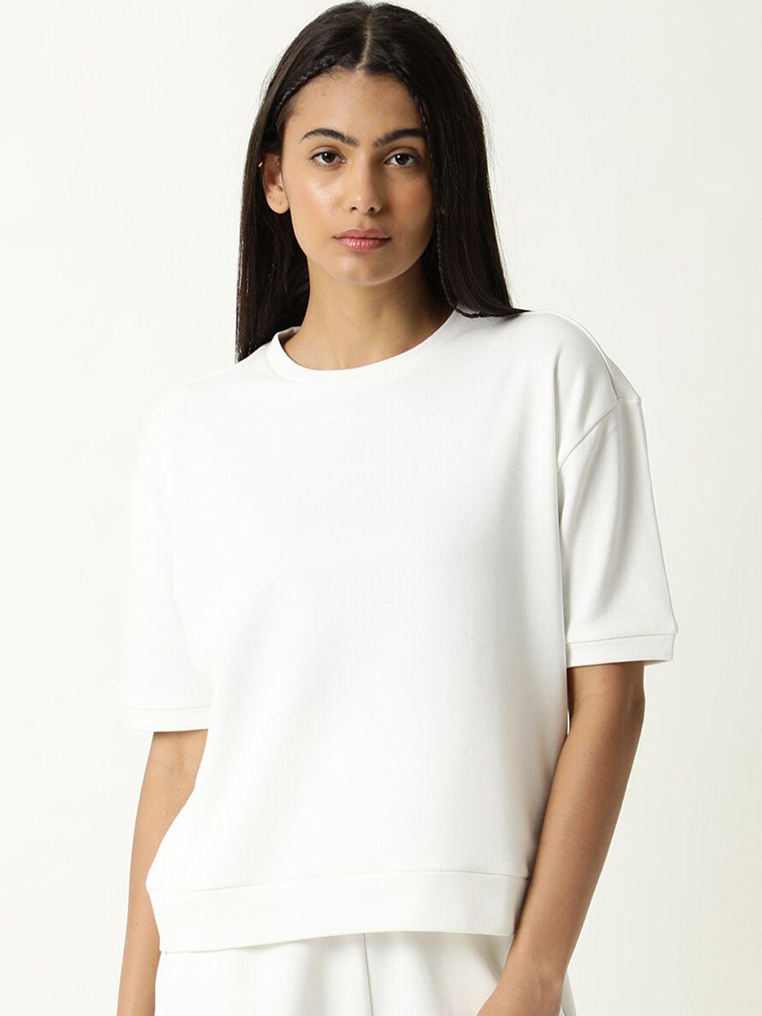 articale women off white raw edge slim fit t-shirt