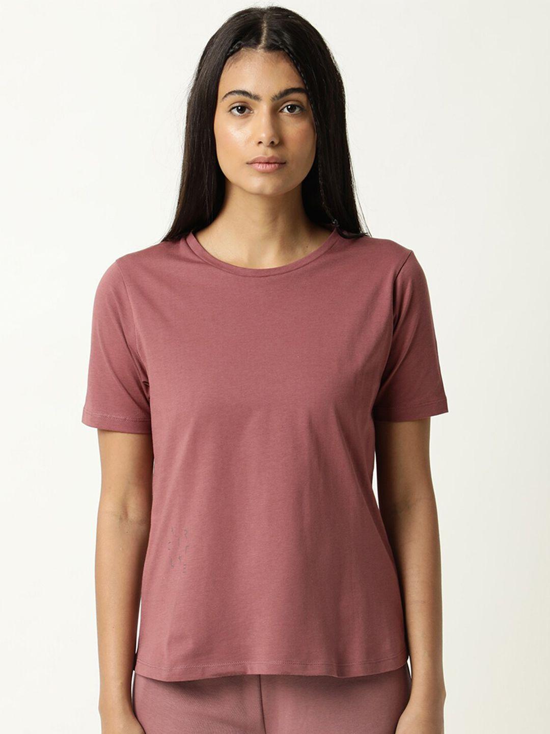 articale women pink solid slim fit cotton t-shirt