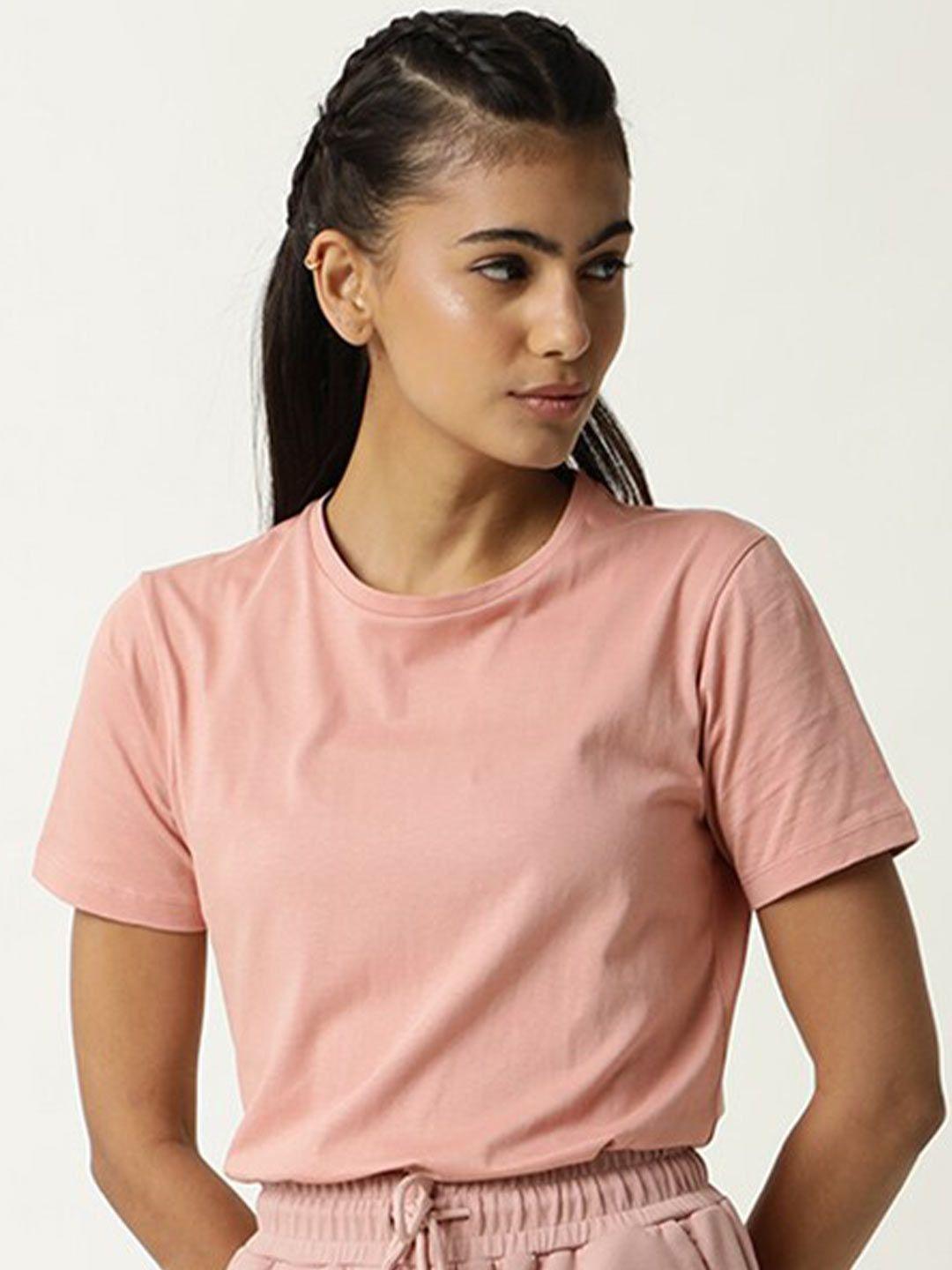 articale women pink solid v-neck slim fit cotton t-shirt