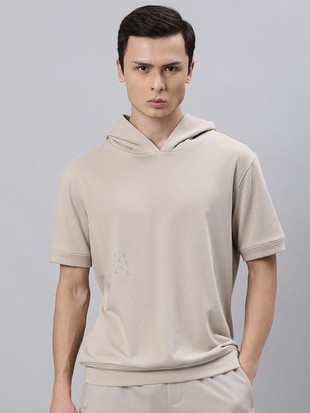 articale men beige henley neck slim fit t-shirt