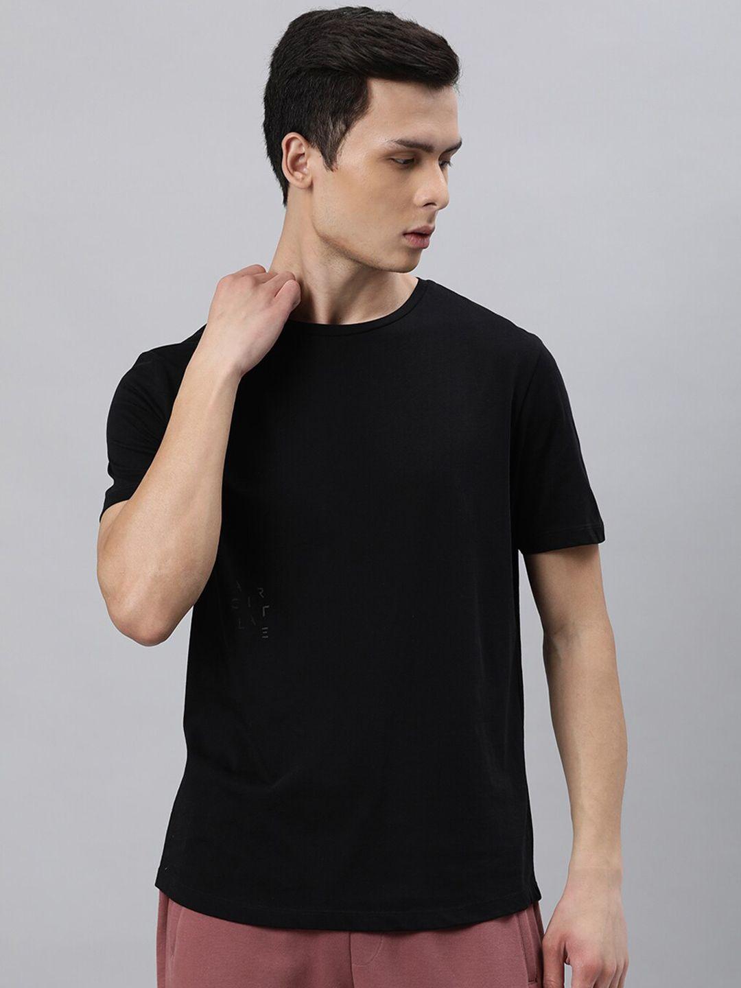 articale men black solid slim fit cotton t-shirt