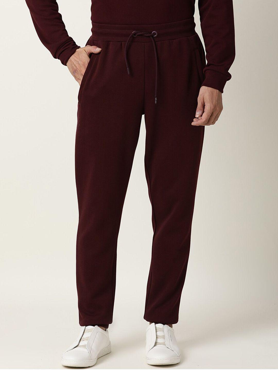 articale men burgundy solid slim-fit track pants