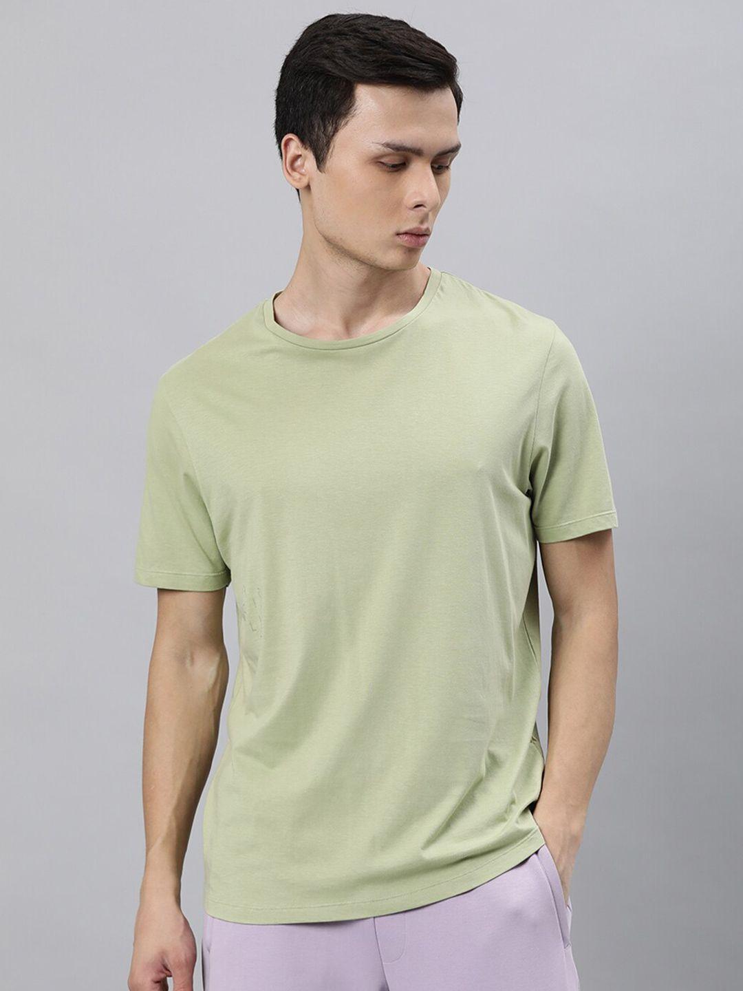 articale men green solid slim fit cotton t-shirt