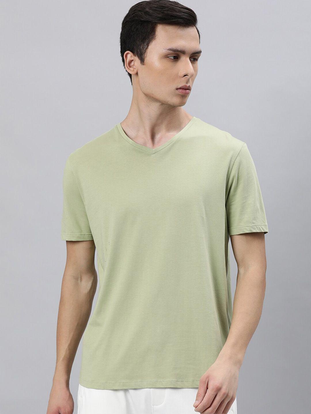 articale men green solid v-neck slim fit cotton t-shirt