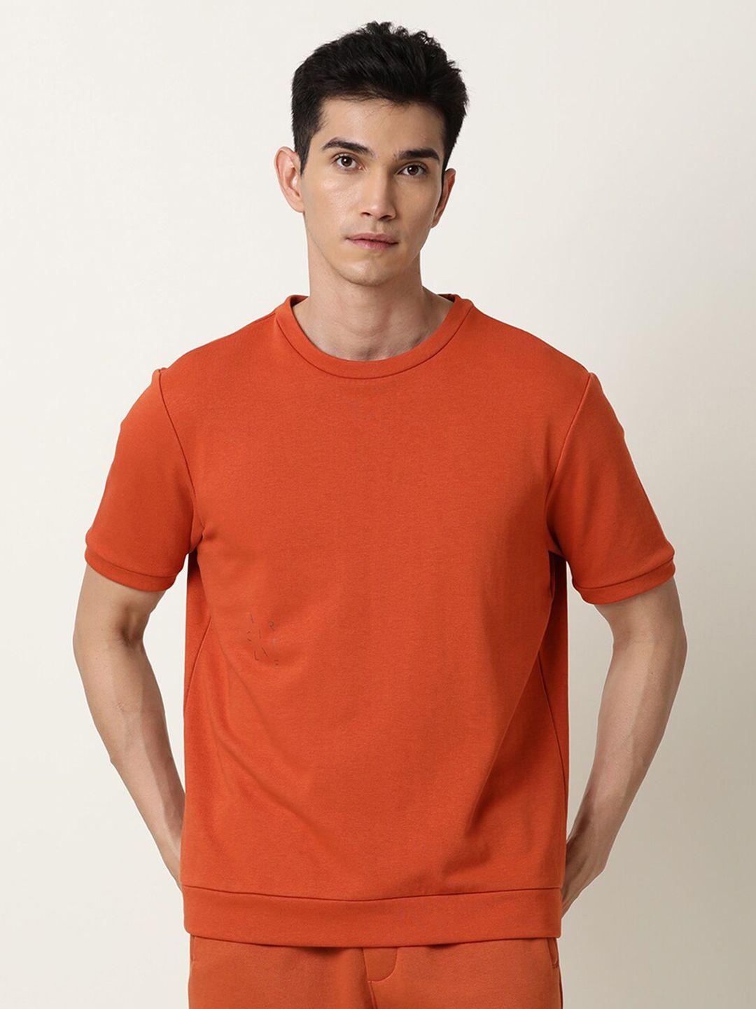 articale men orange raw edge slim fit t-shirt