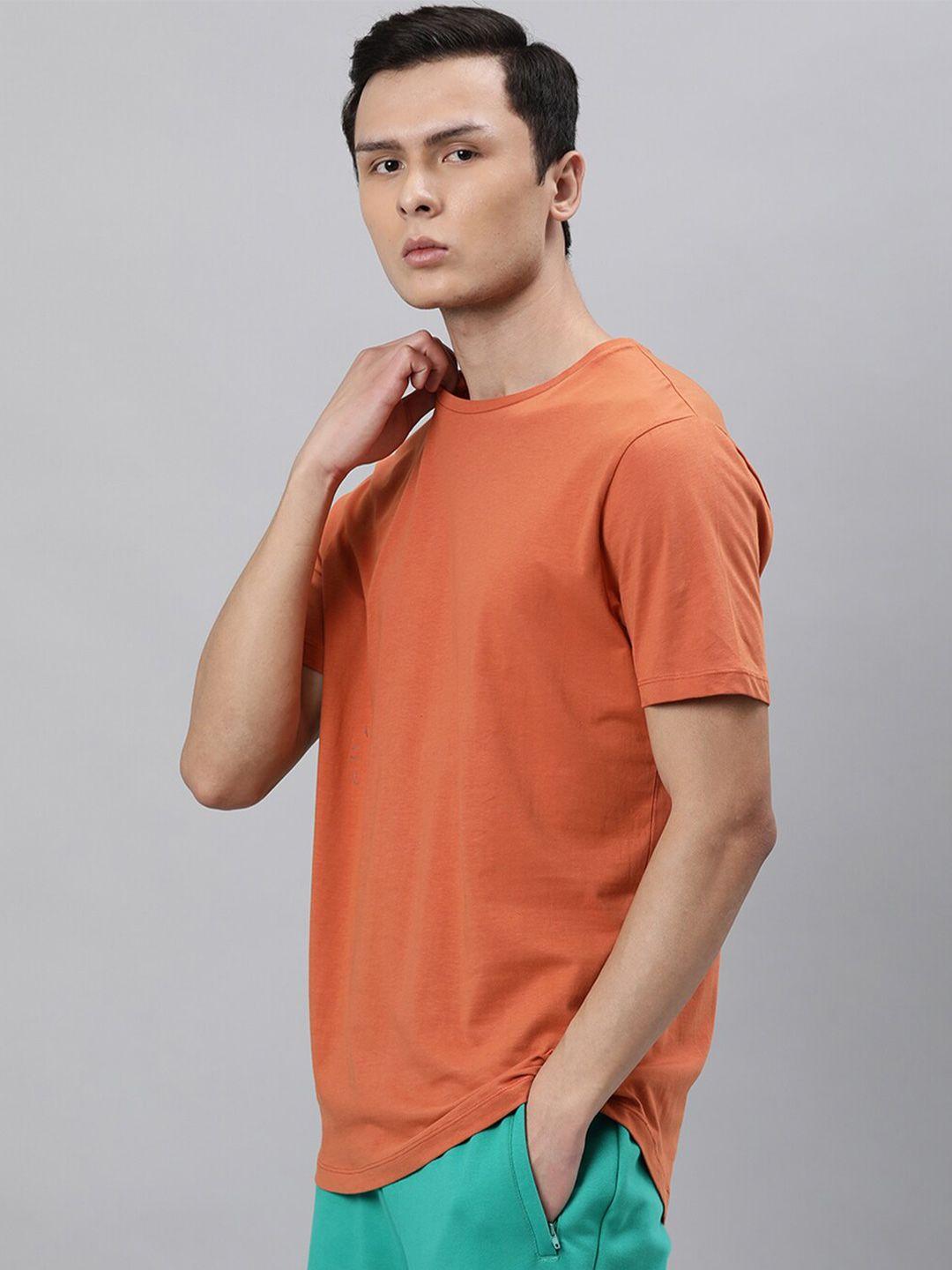 articale men orange solid slim fit cotton t-shirt