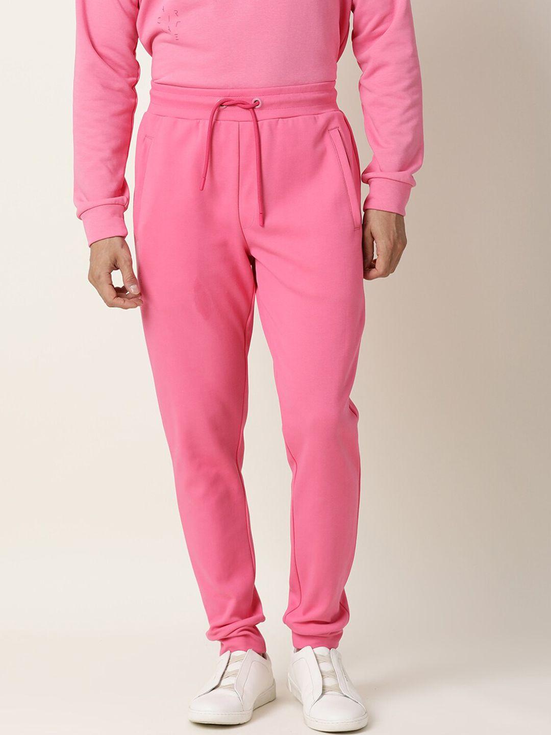 articale men pink solid slim-fit track pants