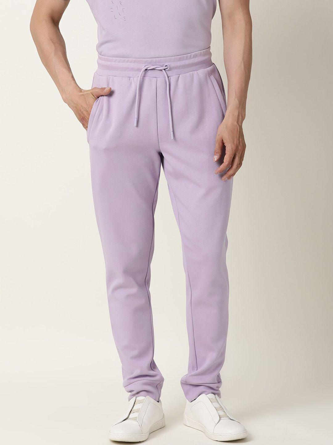 articale men purple solid slim-fit track pants