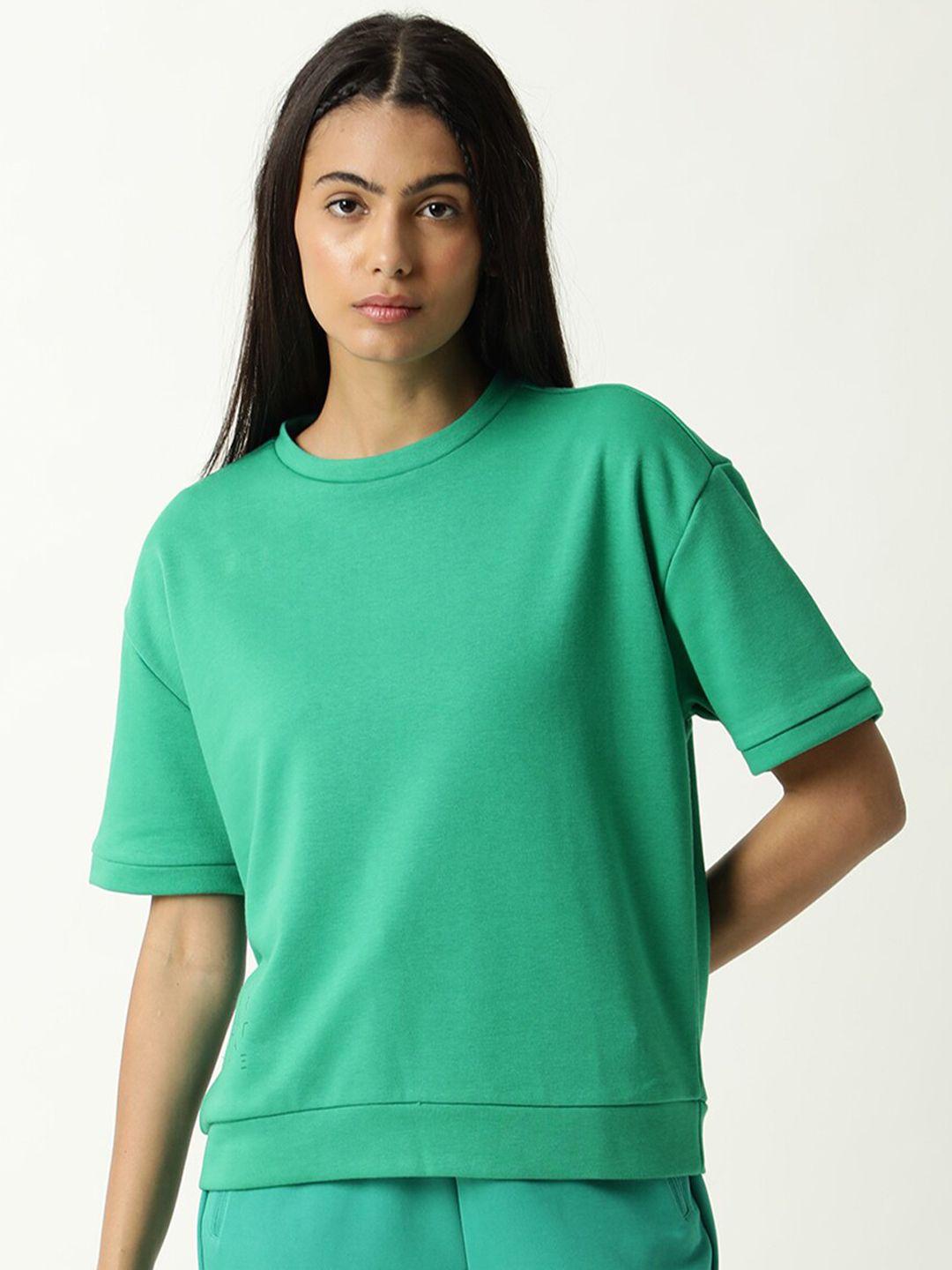 articale women green drop-shoulder sleeves slim fit t-shirt