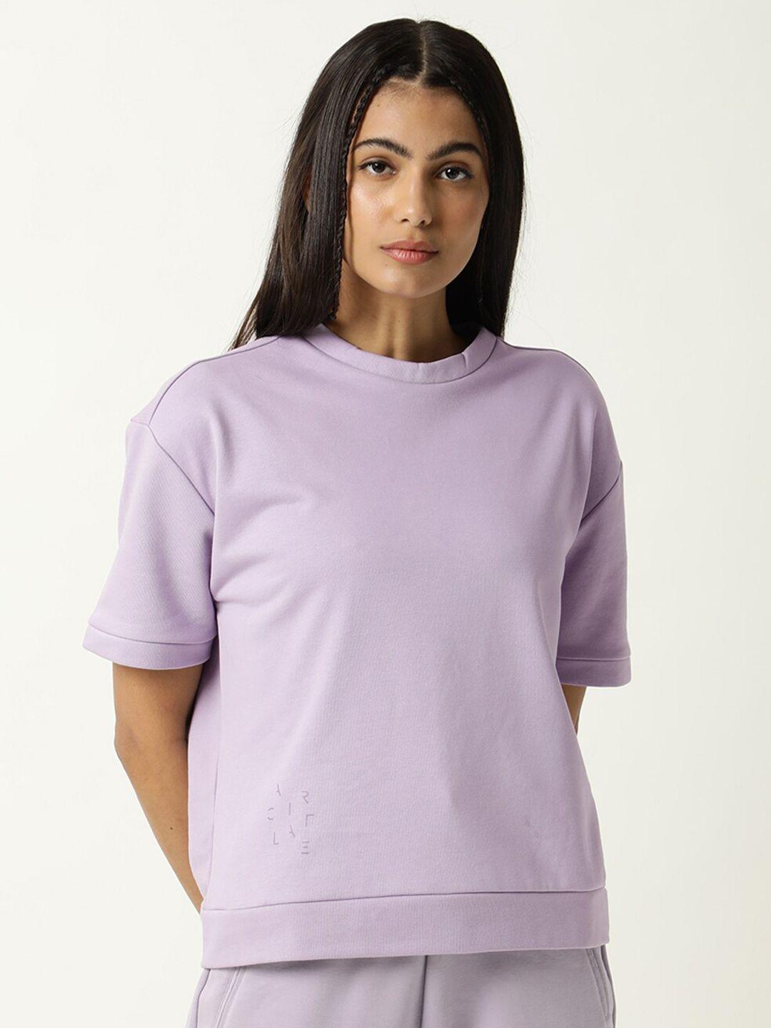 articale women purple drop-shoulder sleeves slim fit t-shirt