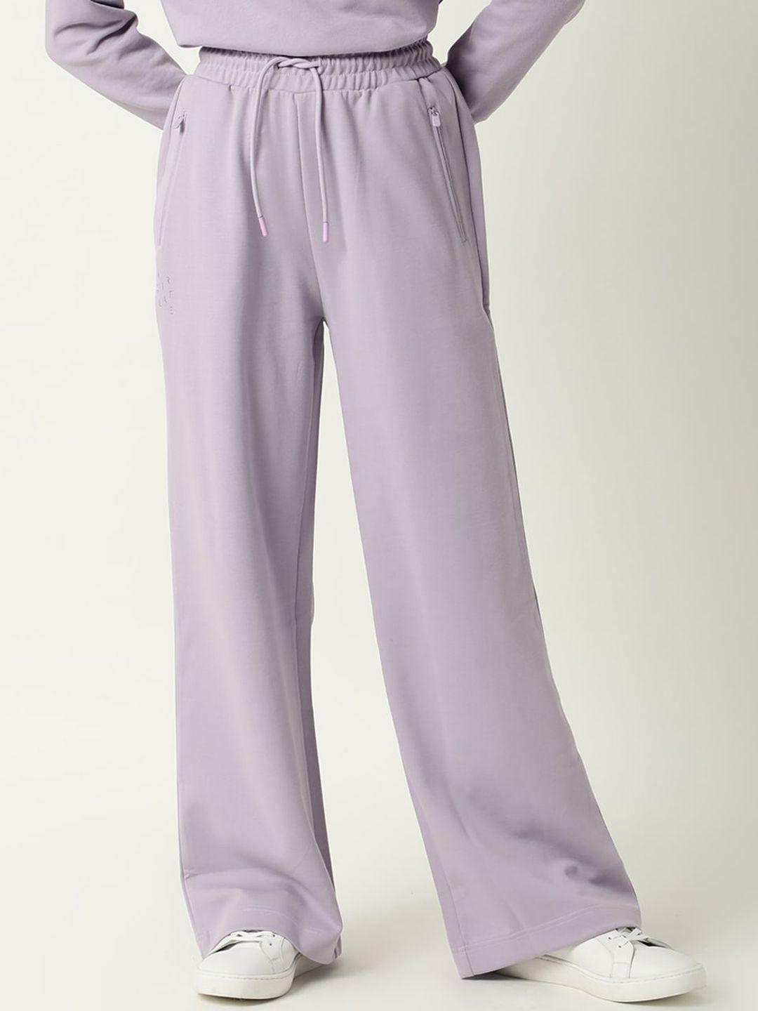 articale women purple solid straight-fit wide leg track pants