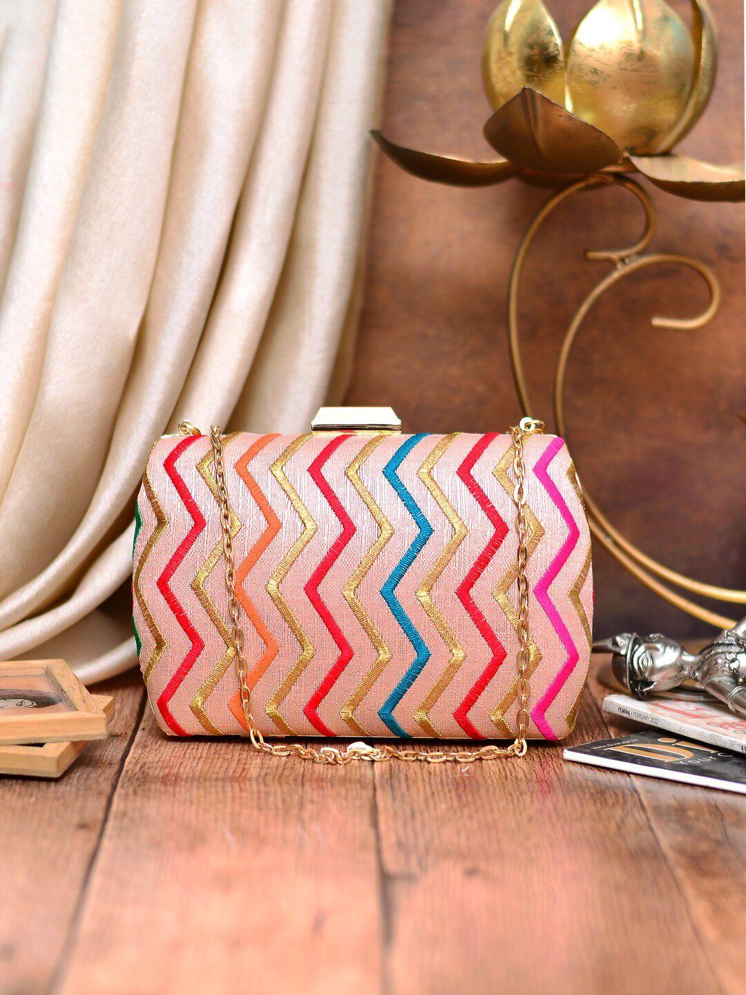 artklim embroidered box clutch with shoulder strap