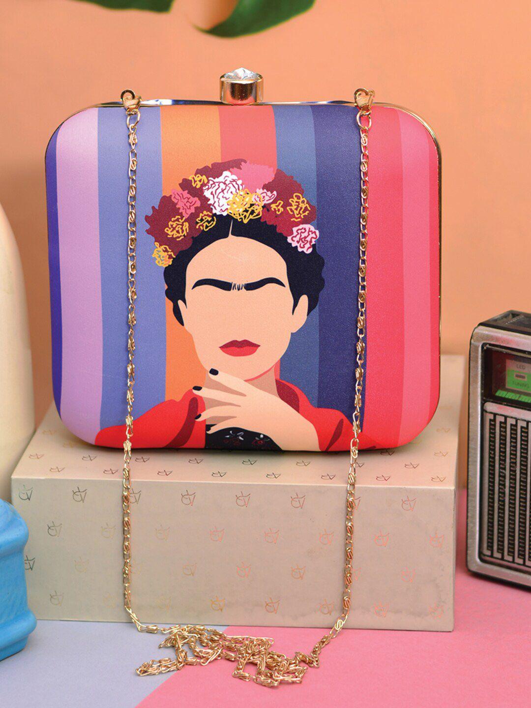 artklim women purple & pink printed box clutch