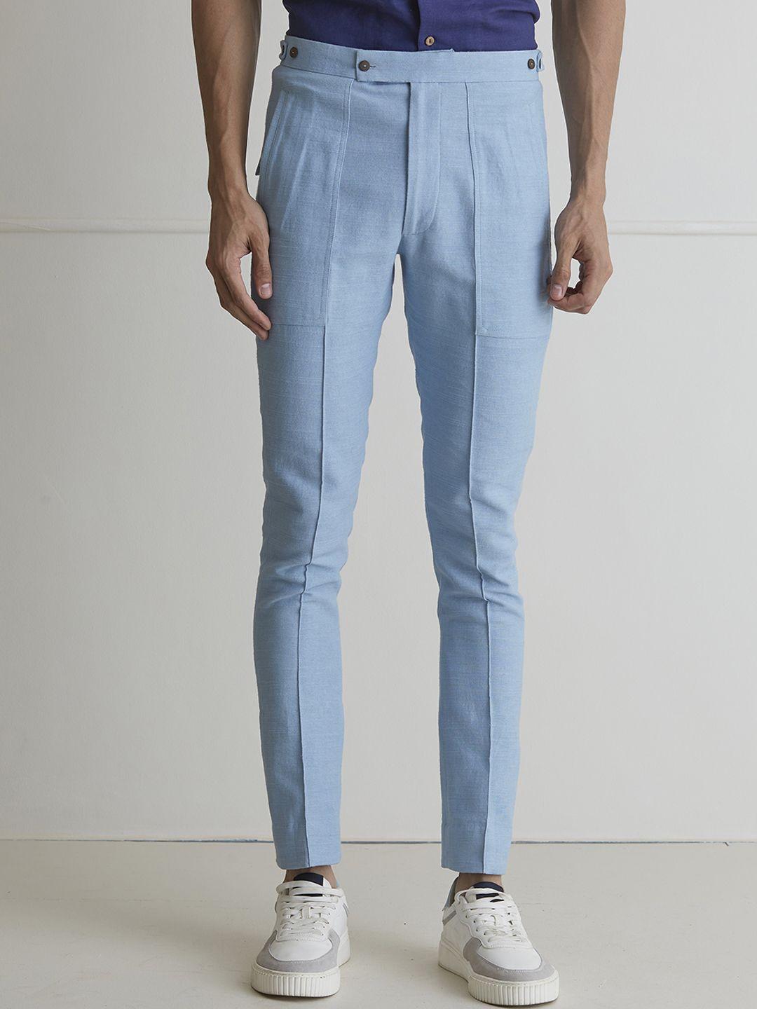 artless men blue tailored tapered fit hemp trousers