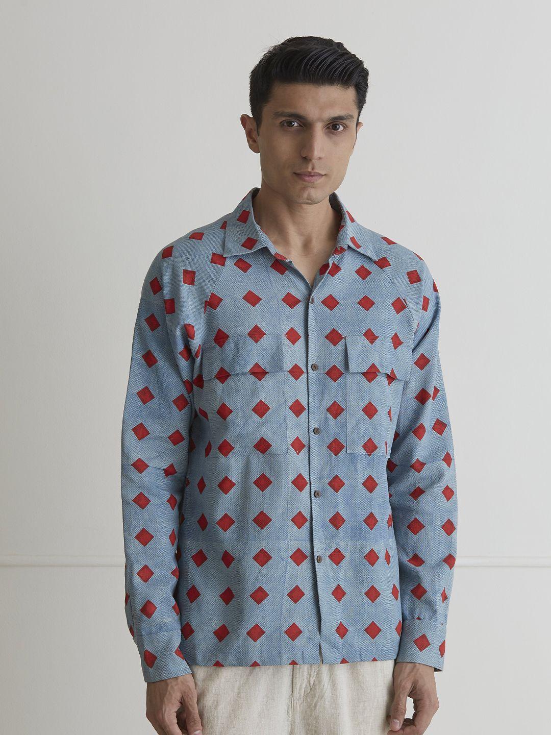 artless relaxed geometric printed pure cotton casual shirt