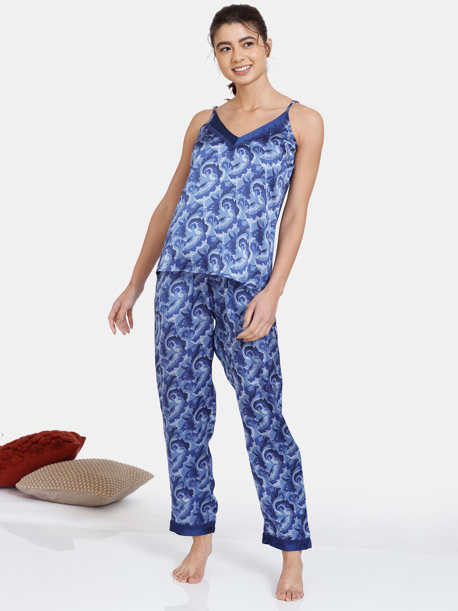 artsy leaves woven pyjama set - medieval blue