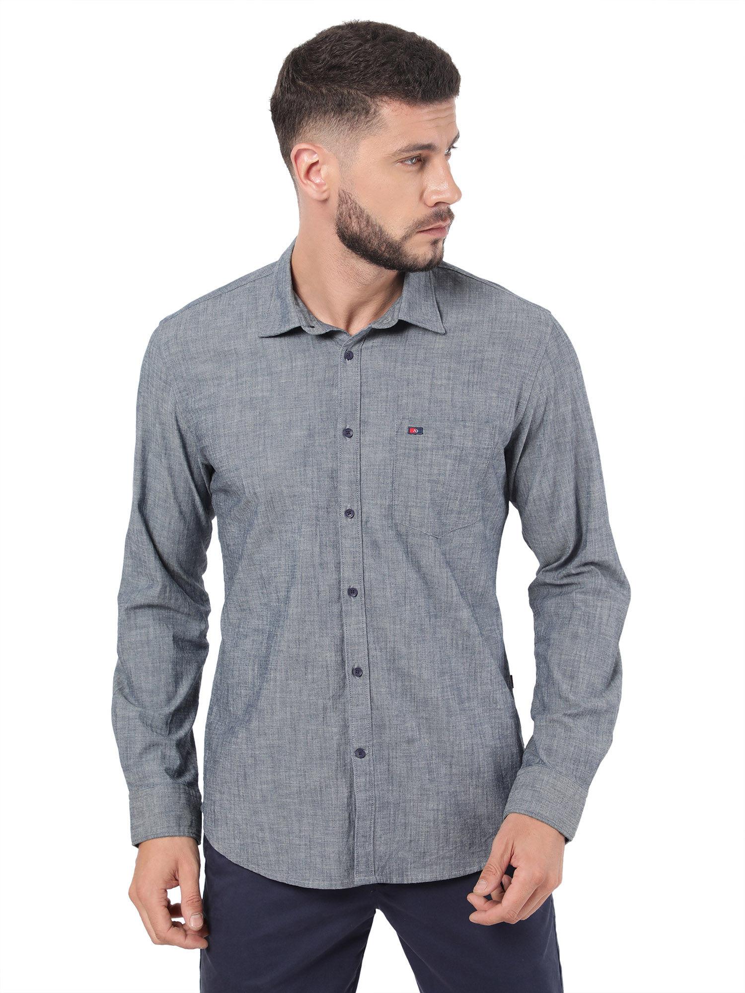 arvind men blue modern fit shirt