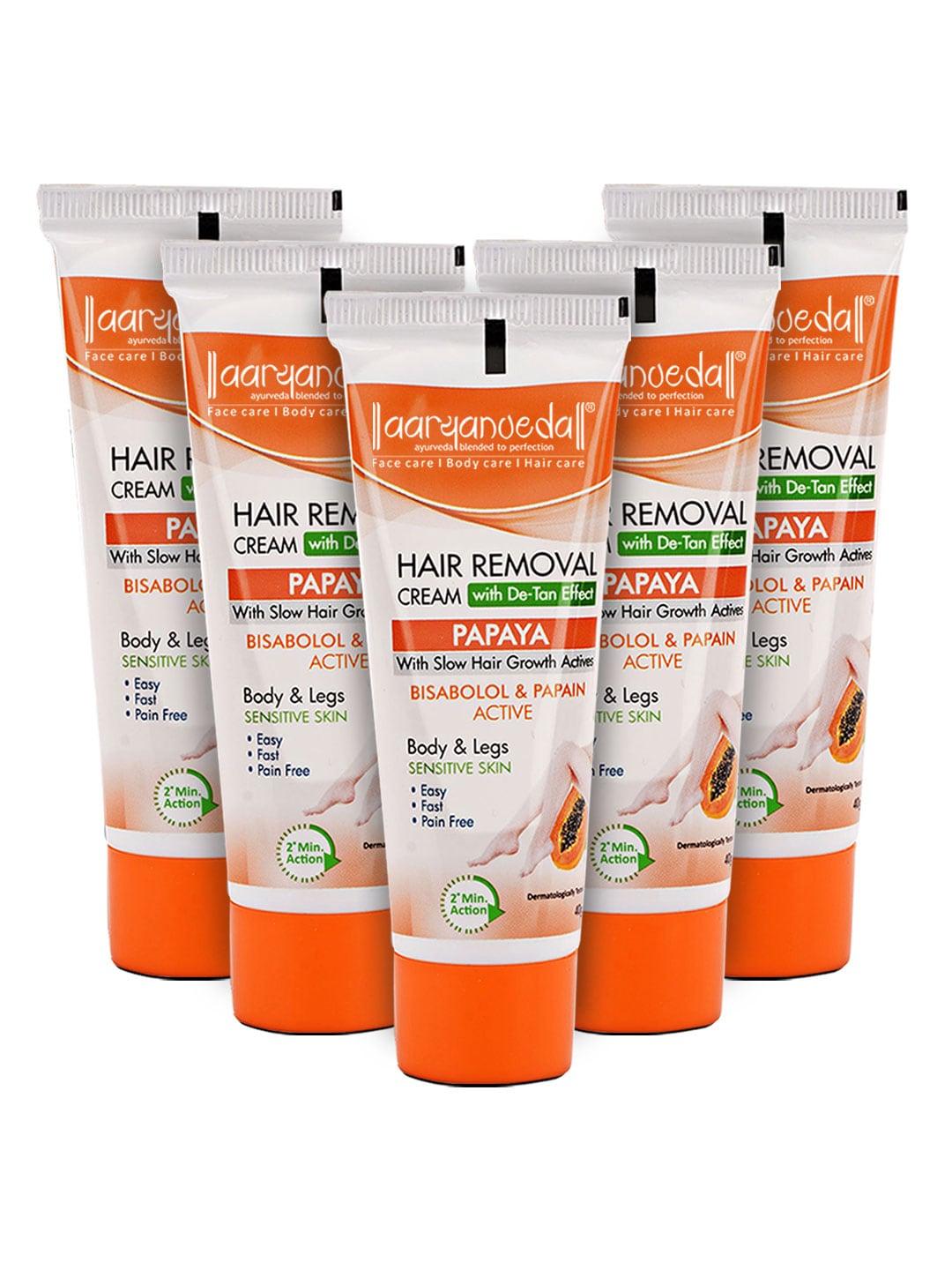 aryanveda set of 5 papaya hair removal cream with detan effect for sensitive skin-40g each