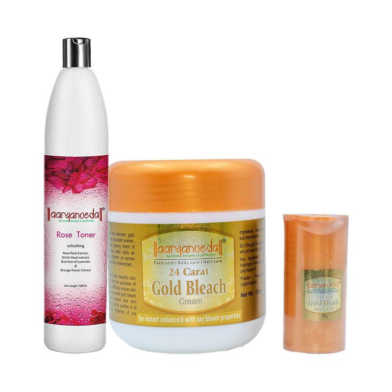 aryanveda 24 carat gold bleach & rose toner combo pack