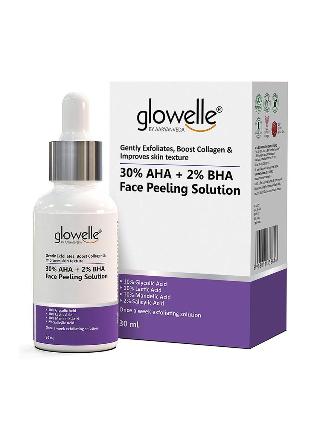 aryanveda glowelle 30% aha & 2% bha face peeling solution for mild exfoliation - 30 ml