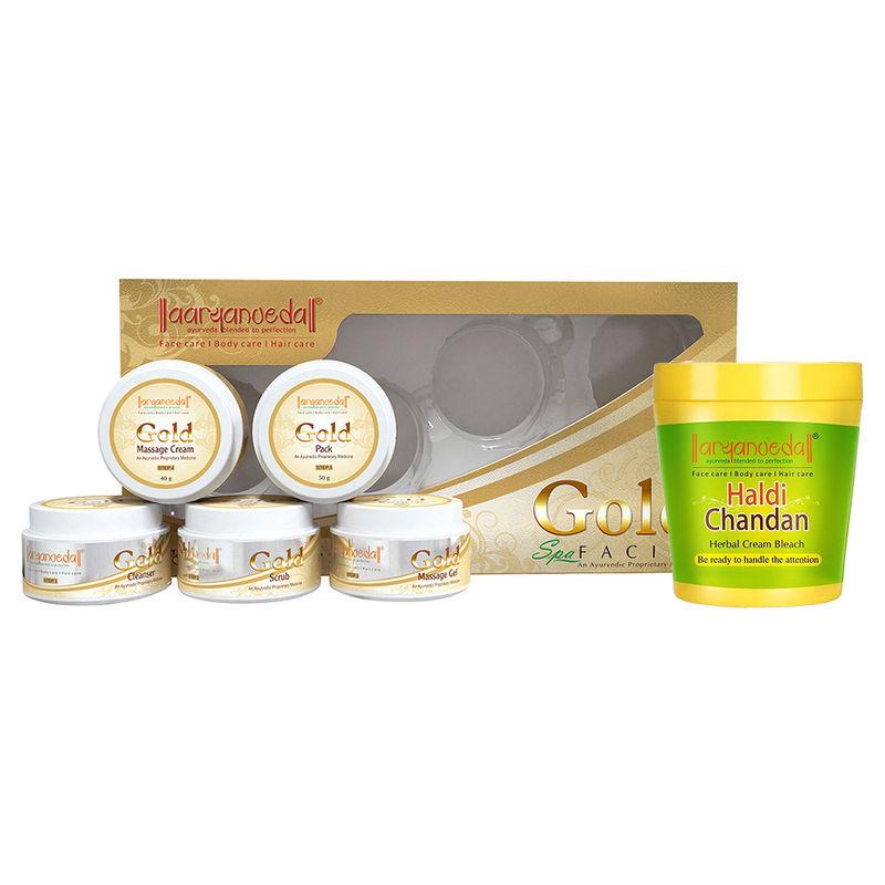 aryanveda haldi chandan bleach & gold spa facial kit combo pack